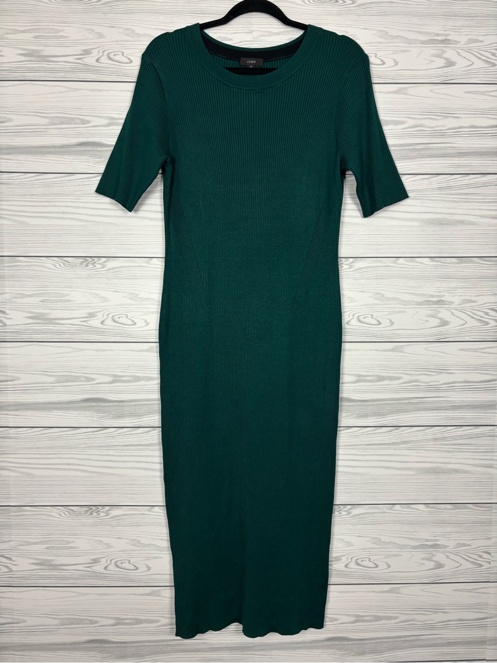 J. Crew Ribbed Knit short sleeve MIDI Dress emerald green size Medium NWT - Picture 2 of 10